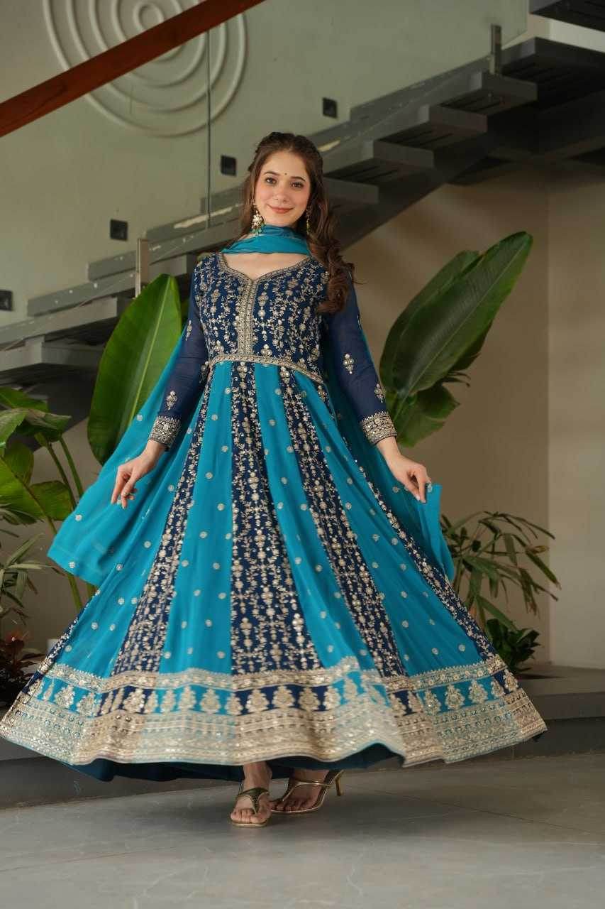 Faux Blooming Gown With Dupatta Sequin Gowns - MYLUXURY LANE ENTERPRISE